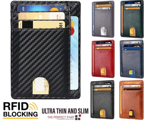 Mens Leather Slim Wallet Credit Card Holder RFID Blocking Pocket ID